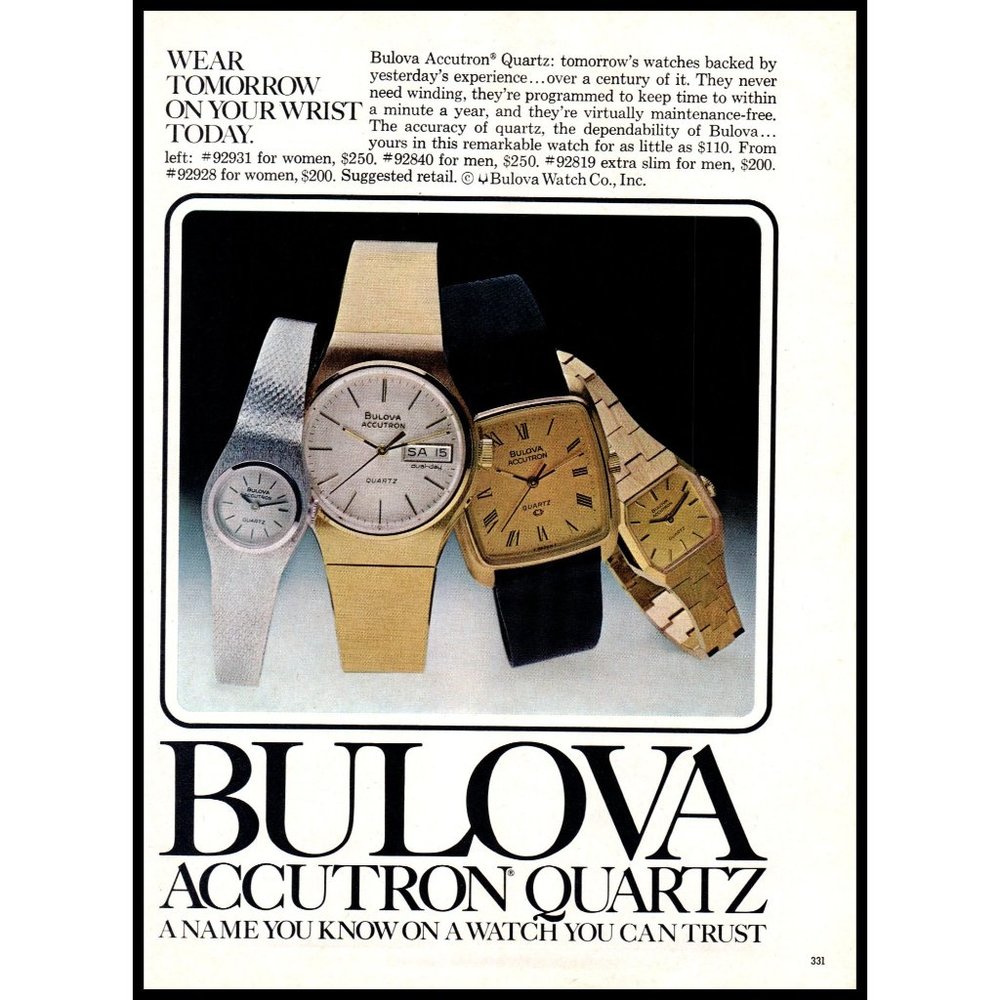 1978 Bulova Accutron Watch Vintage Print Ad Mens Womens 70s Fashion Wall Art